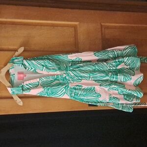 Lilly Pulitzer Green and Pink Leaf Pattern Dress Size 4